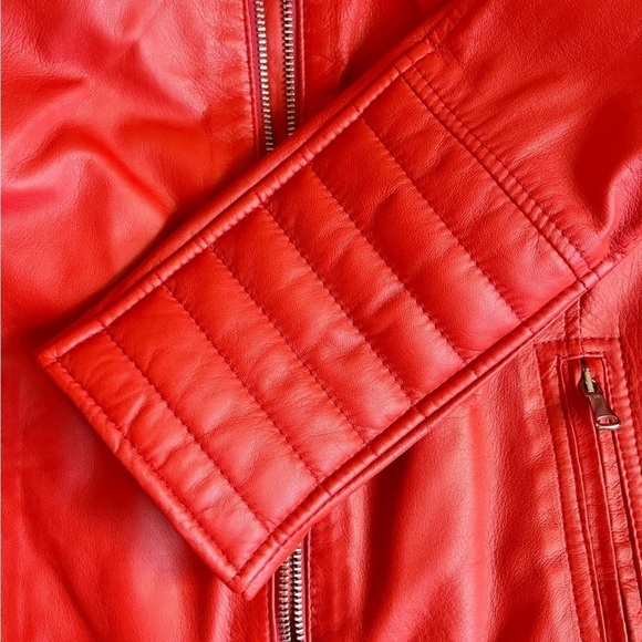 D’ARIENZO Italian Leather Dual Front Zipper Moto Style Jacket Size XL in Orange - Picture 13 of 16